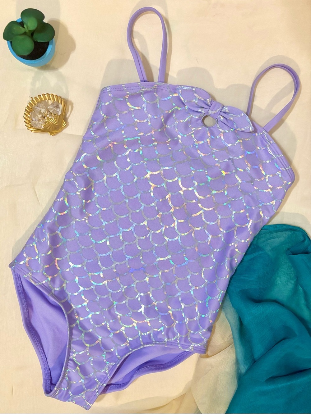 Cat & Jack Lavender Mermaid One‑Piece Swimsuit – Girls Medium (8)